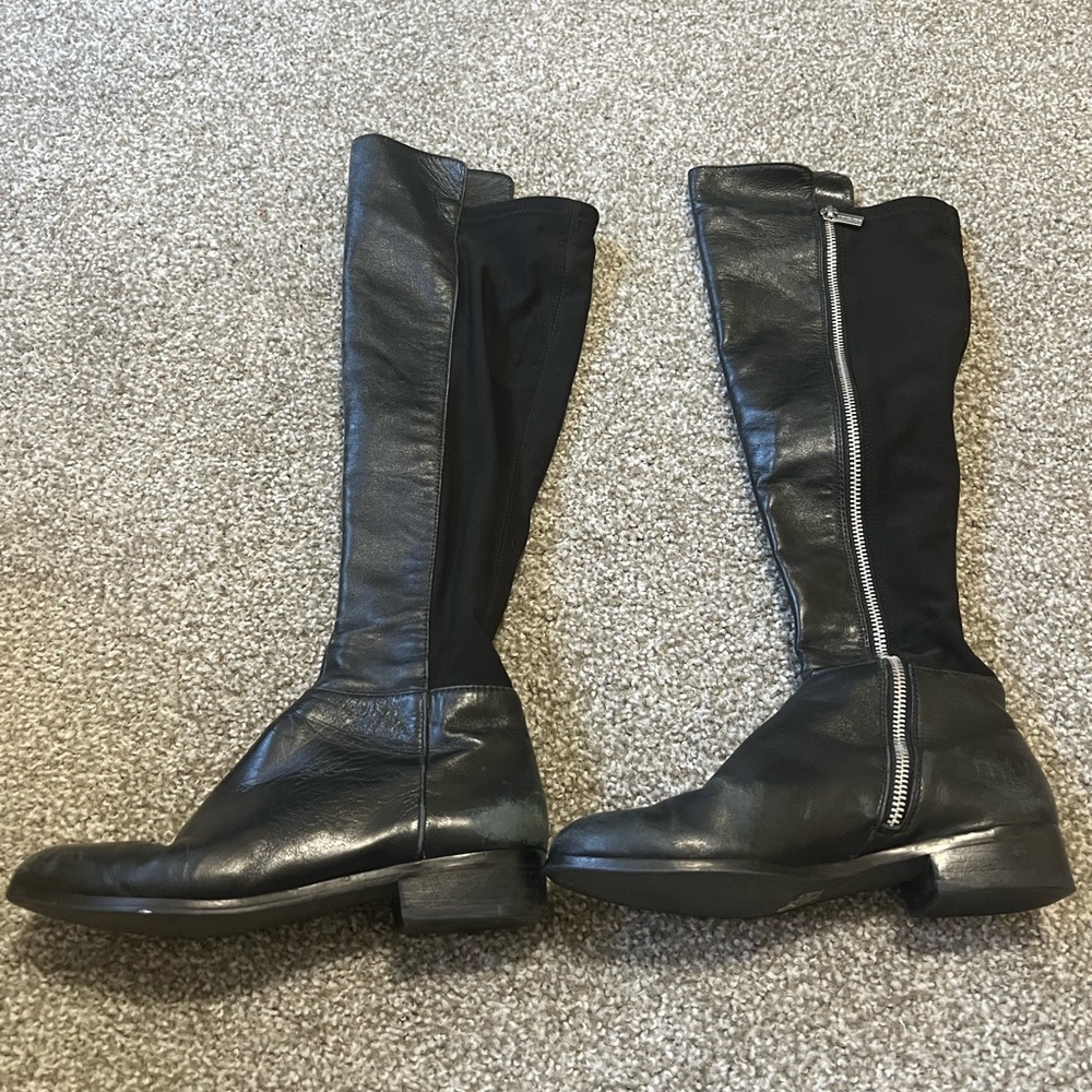 Michael Kors Womens 6.5M Bromley Casual Tall Boots Black Leather Side Zip AF12E